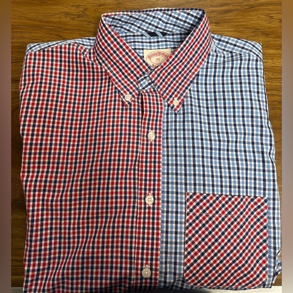 Brooks Brothers Long Sleeve Button Down Shirt Men’s Sz M Red White Blue Check - Picture 8 of 10